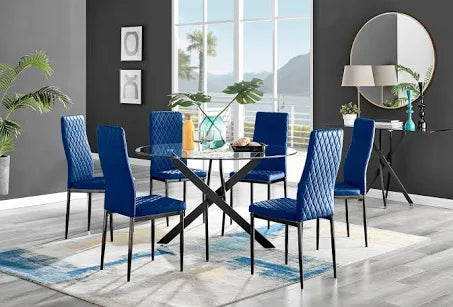 Furniture Box Novara 120cm Dining Table & 6 Navy Chairs