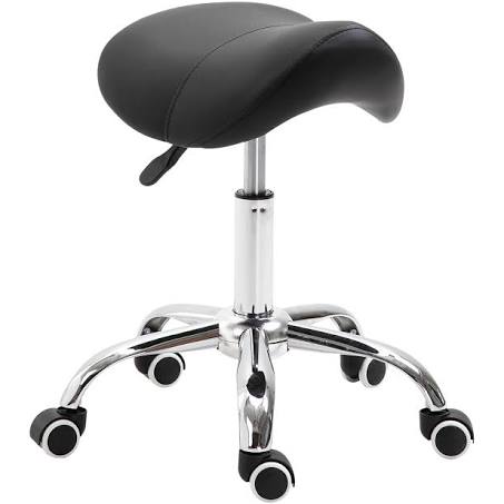 HOMCOM - Pu Leather Saddle Stool W/ Moulded Padded Seat Adjustable Height - Black