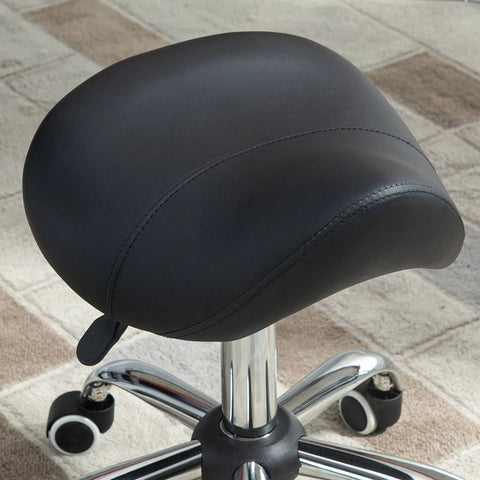 HOMCOM - Pu Leather Saddle Stool W/ Moulded Padded Seat Adjustable Height - Black