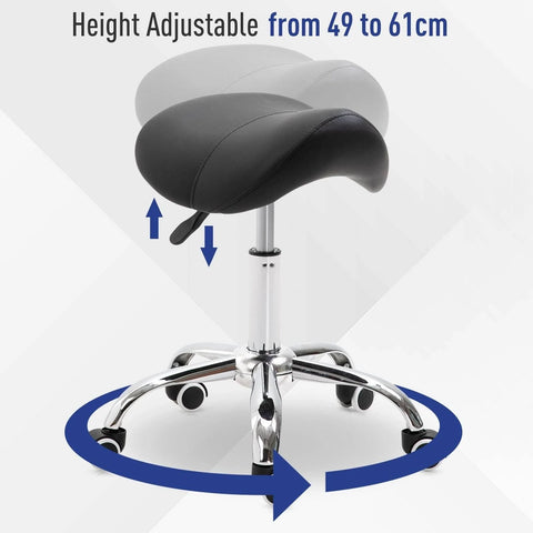 HOMCOM - Pu Leather Saddle Stool W/ Moulded Padded Seat Adjustable Height - Black
