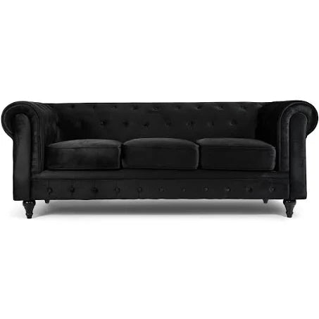3 Seater Chesterfield Sofa - Velvet Black