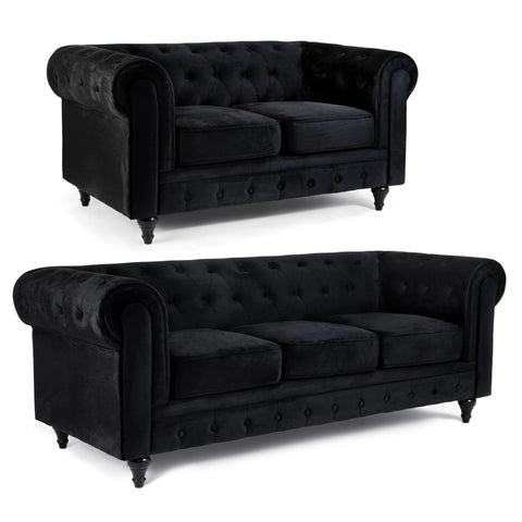 3 Seater Chesterfield Sofa - Velvet Black