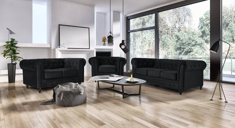3 Seater Chesterfield Sofa - Velvet Black