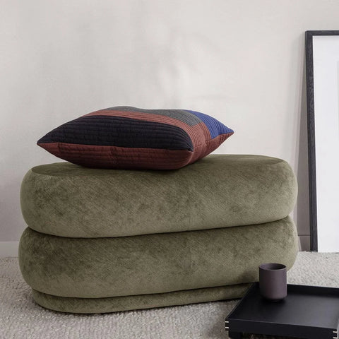Ferm Living Pouf Oval - Faded Velvet - Medium Ocean