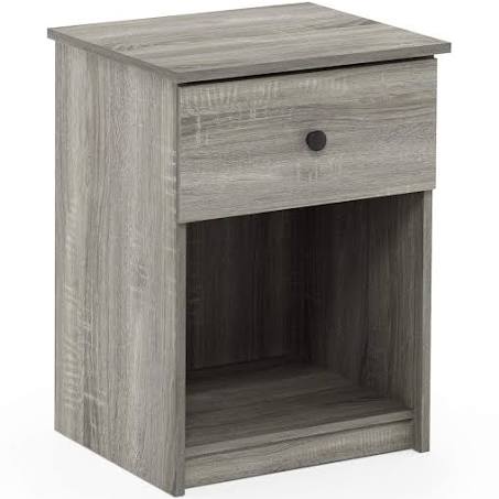 Furinno Lucca Side Table, End Table, Nightstand with One Drawer, French Oak Grey