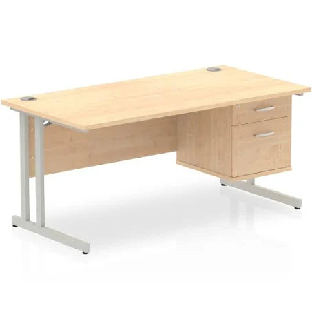 Impulse 1600mm Cantilever Straight Desk With Single Fixed Pedestal