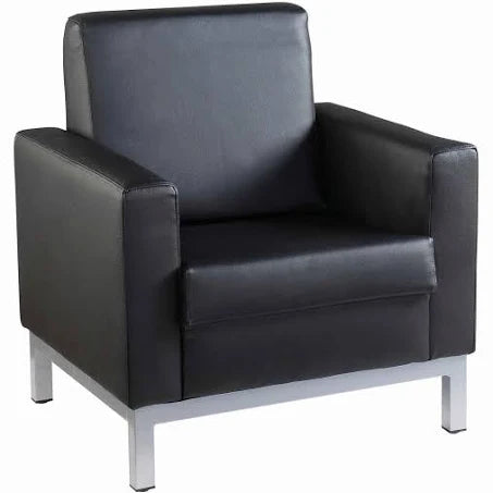 Helsinki Square Back Reception Single Tub Chair - Black Leather Faced