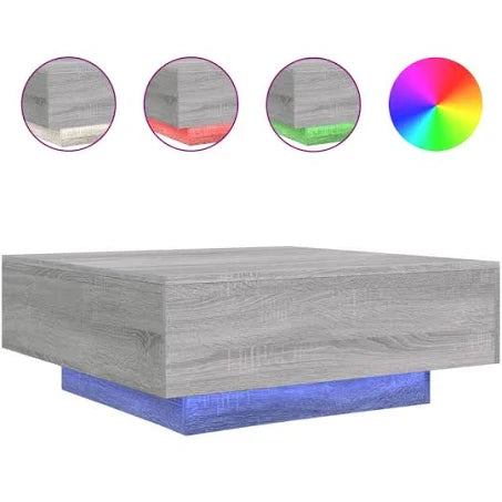 vidaXL Coffee Table with LED Lights Grey Sonoma 80x80x31 cm