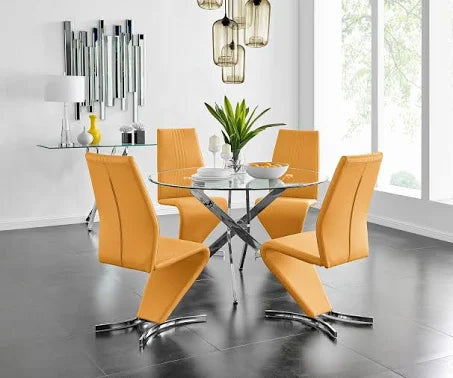Furniturebox UK Novara Chrome Metal and Glass Large Round Dining Table and 4 ...