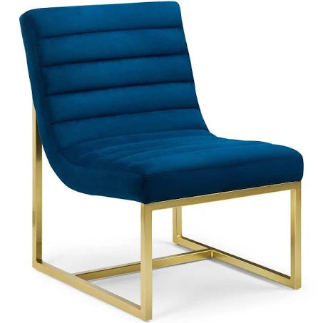Bellagio Velvet Chair - Blue & Gold - Julian Bowen