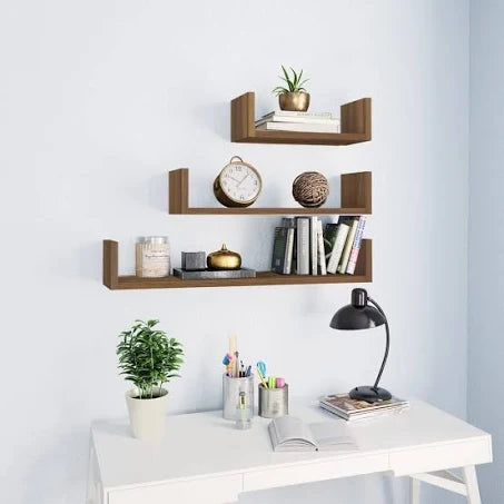 vidaXL Wall Display Shelves 3 Pcs Brown Oak Engineered Wood