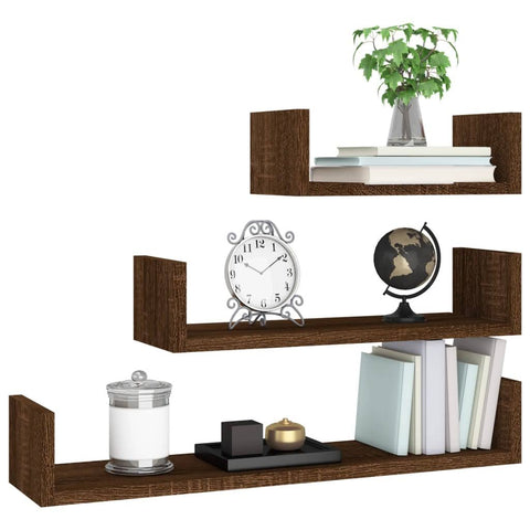 vidaXL Wall Display Shelves 3 Pcs Brown Oak Engineered Wood