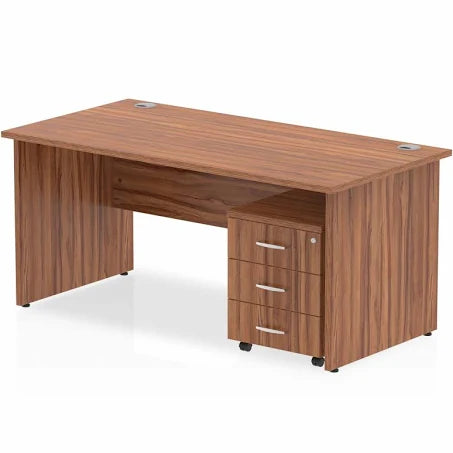 Impulse 1200mm Straight Desk Walnut Top Wooden Panel Legs & 3 Drawer Pedestal Ref ...