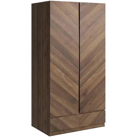 Catania 2 Door 1 Drawer Wardrobe - Walnut