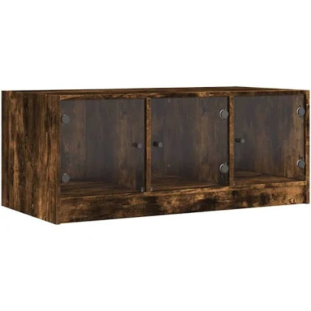 vidaXL Coffee Table with Glass Doors Smoked Oak 102x50x42 cm