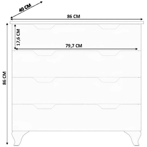 Evuhome - Bergen 4 Chest of Drawers, White - White
