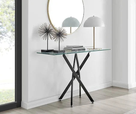 Furniturebox UK Console Table - Leonardo Rectangular Matte Black and Clear ...