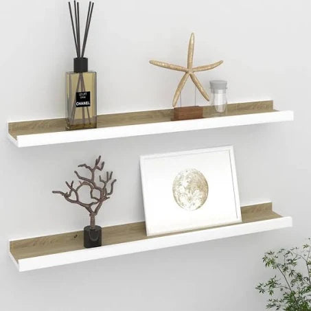 vidaXL Wall Shelves 2 Pcs White and Sonoma Oak 60x9x3 cm