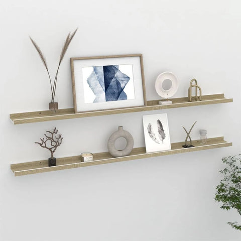 vidaXL Wall Shelves 2 Pcs White and Sonoma Oak 60x9x3 cm
