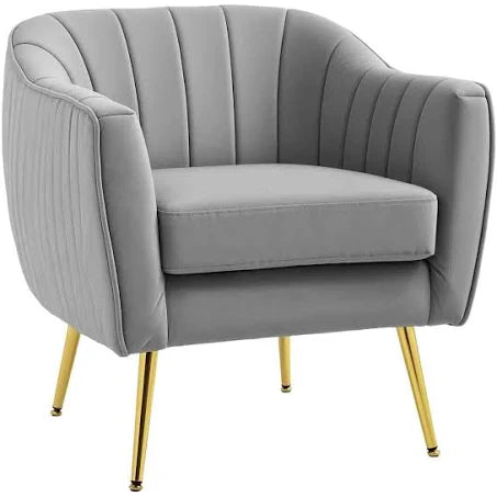 HOMCOM Velvet-Look Shell Shaped Chair with Thick Padded Seat, Grey | Robert Dyas