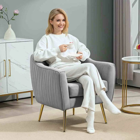 HOMCOM Velvet-Look Shell Shaped Chair with Thick Padded Seat, Grey | Robert Dyas