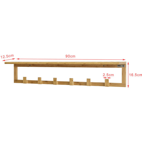 SoBuy Bamboo Wall Coat Rack Shelf with 6 Hooks,FHK06-N