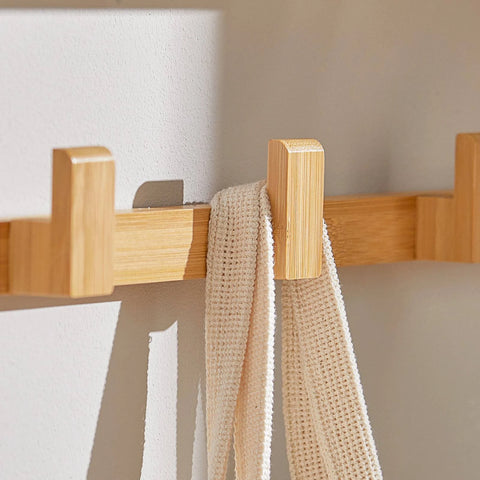 SoBuy Bamboo Wall Coat Rack Shelf with 6 Hooks,FHK06-N