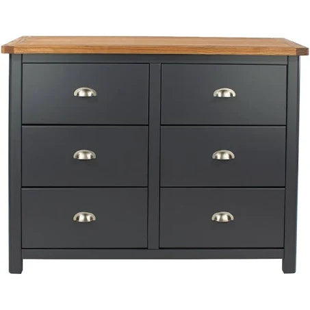 Core Products Dunkeld Midnight Blue and Antique Oak 3+3 Drawer Wide Chest from ...