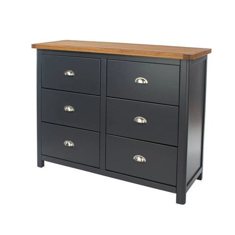 Core Products Dunkeld Midnight Blue and Antique Oak 3+3 Drawer Wide Chest from ...