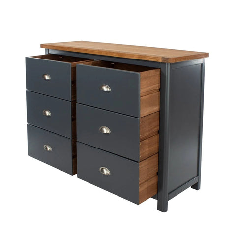 Core Products Dunkeld Midnight Blue and Antique Oak 3+3 Drawer Wide Chest from ...