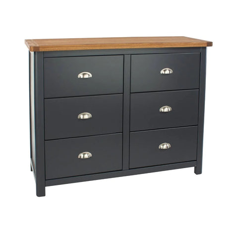 Core Products Dunkeld Midnight Blue and Antique Oak 3+3 Drawer Wide Chest from ...