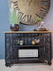 Industrial Sideboard, Shelving Unit, Black Metal Frame, Wooden Top