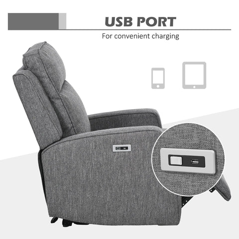 HOMCOM Electric Recliner Armchair, Recliner Chair with Adjustable Leg Rest, USB ...