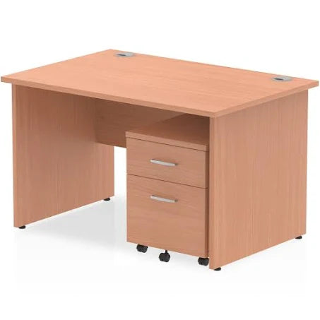 Impulse 1400 x 800mm Straight Desk Maple Top Panel End Leg Workstation 2 Drawer ...