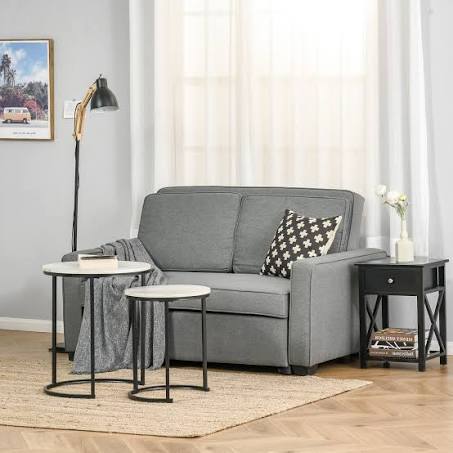 HOMCOM Modern 2 Seater Sofa Bed Click Clack Couch Sleeper For Living Room Grey