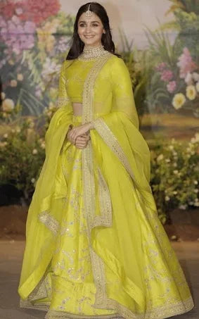 Alia Bhatt Lime Green Silk Lahenga