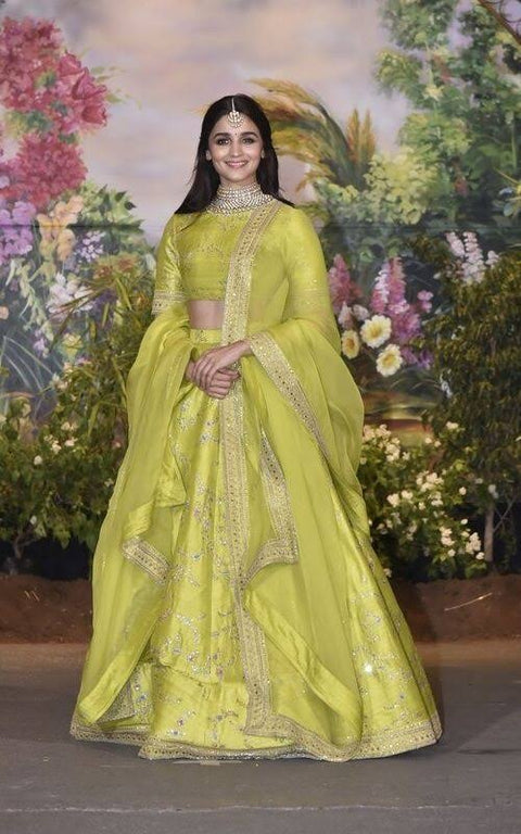 Alia Bhatt Lime Green Silk Lahenga