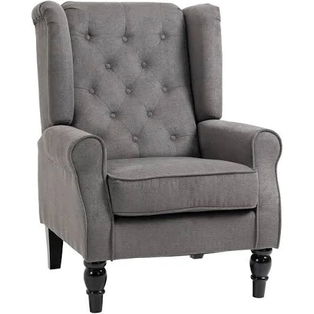 HOMCOM Retro Accent Chair, Wingback Armchair with Wood Frame Button Tufted Design ...