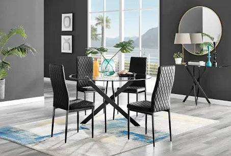 Furniture Box Novara Glass Dining Table and 4 Black Chairs