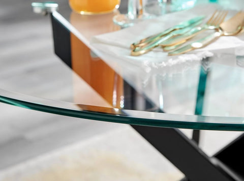 Furniture Box Novara Glass Dining Table and 4 Black Chairs