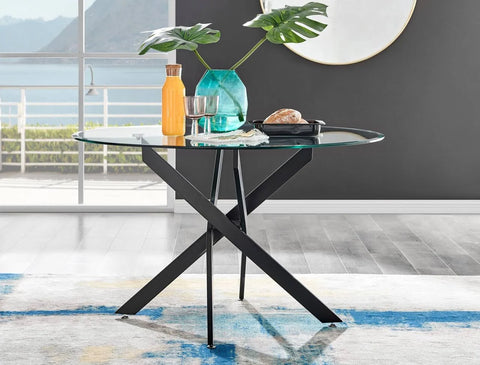 Furniture Box Novara Glass Dining Table and 4 Black Chairs