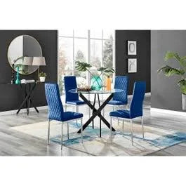 Furniture Box Novara Glass Dining Table and 4 Black Chairs