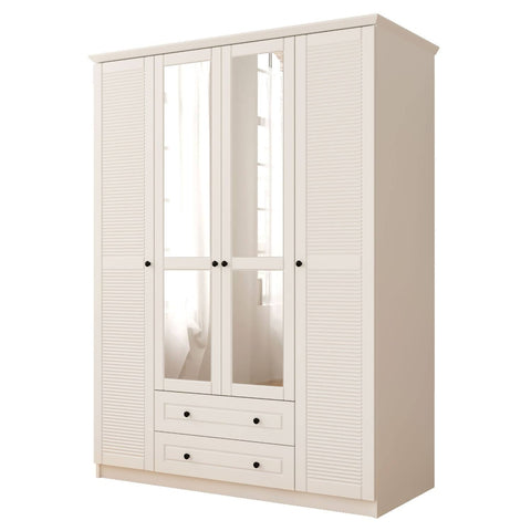Evu Volet 4 Door 2 Drawer White XL Mirrored Wardrobe