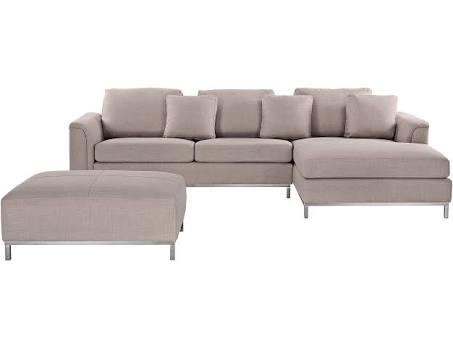 Beliani Right Hand Fabric Corner Sofa with Ottoman Beige Oslo