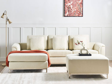 Beliani Right Hand Fabric Corner Sofa with Ottoman Beige Oslo
