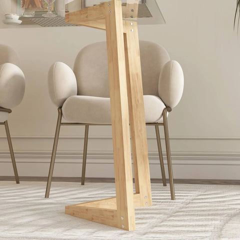 140cm Glass Desk Home Office Desk with Wooden Frame Legs, Writing Desk Computer ...