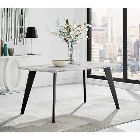 Andria Marble Effect Black Leg 6 Seater Dining Table - Grey