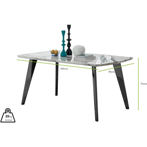 Andria Marble Effect Black Leg 6 Seater Dining Table - Grey