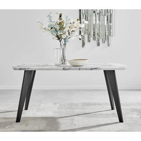 Andria Marble Effect Black Leg 6 Seater Dining Table - Grey