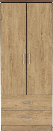 Seconique Charles 2 Door 2 Drawer Oak Effect Veneer Wardrobe